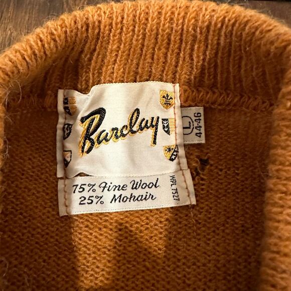 *RARE* Vintage 60s Barclay fuzzy mohair wool burnt orange crewneck sweater L - Picture 2 of 7